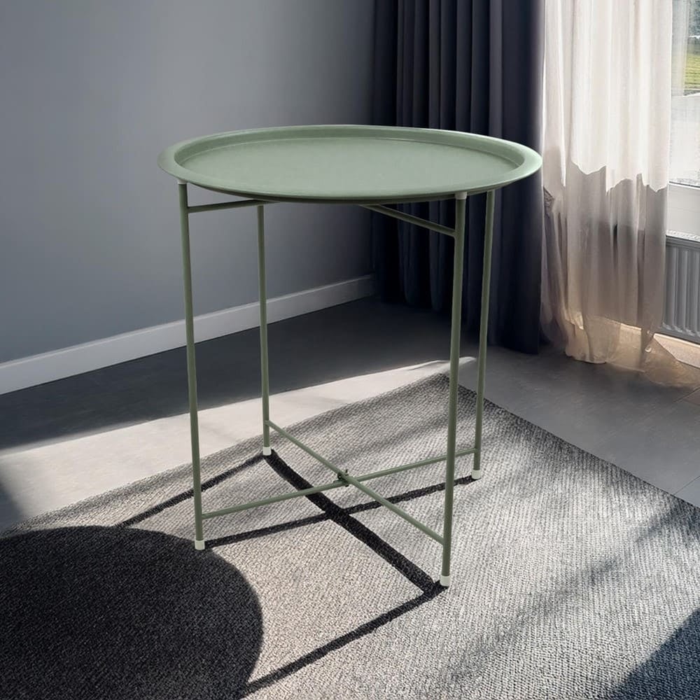 Table d'appoint ronde pliante en métal Ø 41,5 x H.45 cm - pratique, légère, compacte et design. Parfaite pour salon, balcon, jardin ou patio - 4
