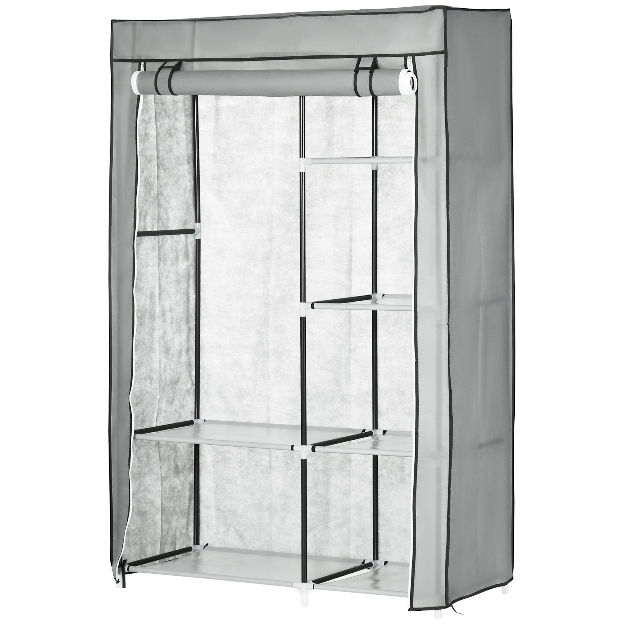 Armadio Guardaroba Portatile HOMCOM Con 4 Ripiani E 2 Appendini - Grigio 118x49x170 Cm - Foto 6