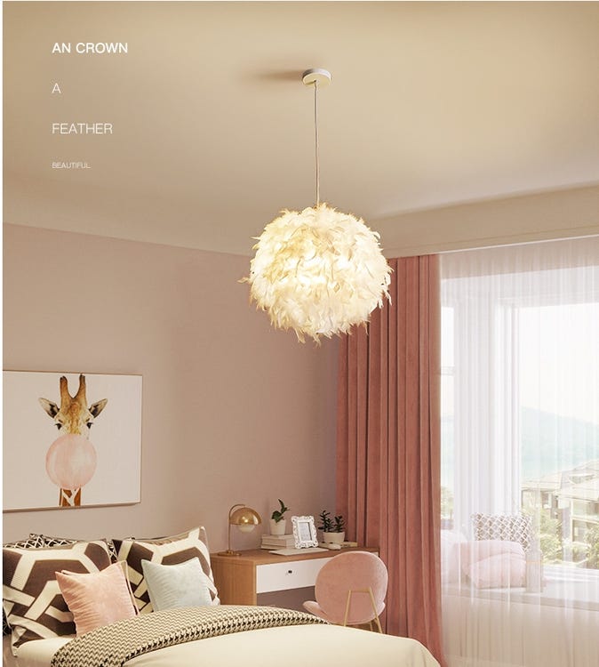 Suspension plume luminaire blanc moderne lustre abat-jour 30cm pour salons chambres d'enfants ampoule non incluse，Fyntera Europa - 7