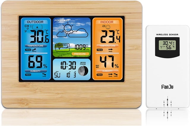 Station météo sans fil intérieure/extérieure, thermo-baromètre numérique intérieur/extérieur avec réveil et baromètre