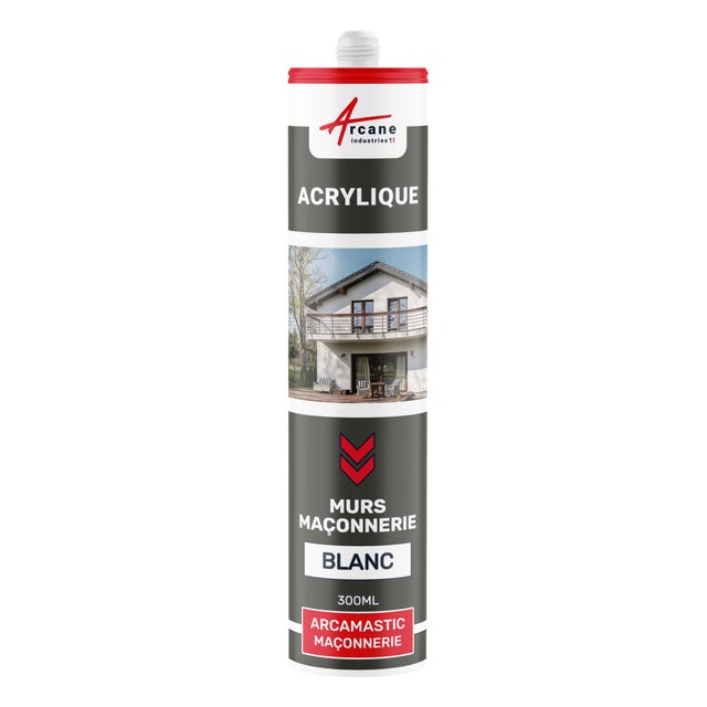 Mastic Acrylique pour joints et réparations des supports maçonnés : ARCAMASTIC MACONNERIE Blanc - 300 ml x 1 - ARCANE INDUSTRIES