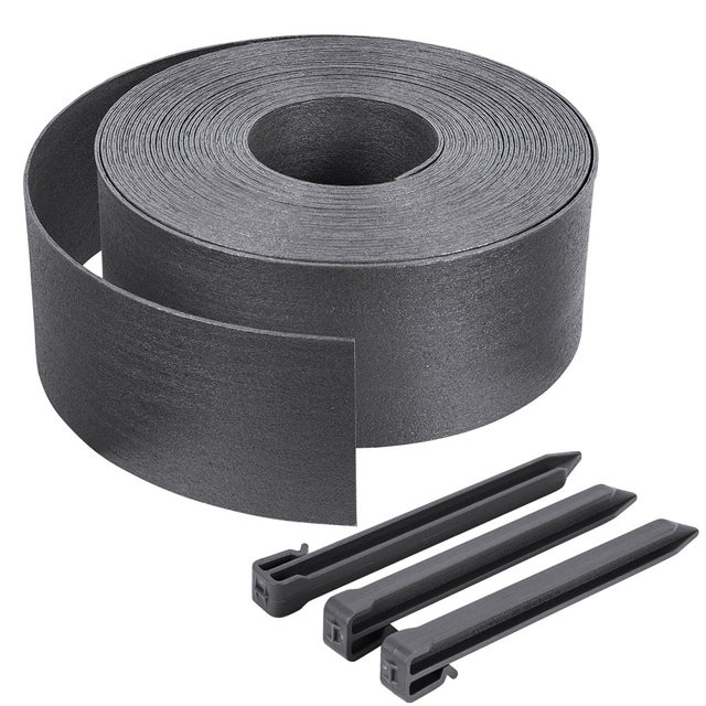 Bordure de jardin haute flexible en PE 20m avec 12 piquets gris - hauteur 13cm - epaisseur 3mm - VOUNOT®