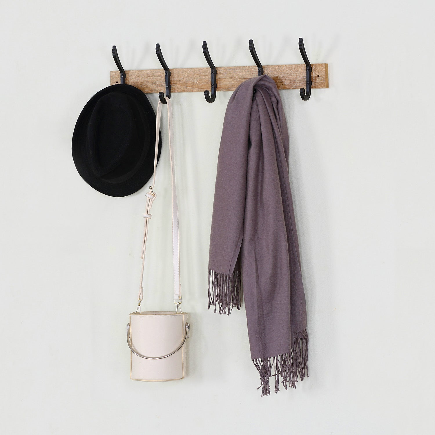 Perchero de Pared Amaia 5 Perchas, Color Roble/Negro - 4