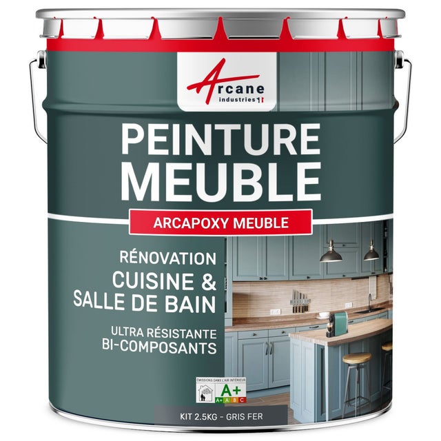 Peinture Meuble Cuisine, Salle de Bain - ARCAPOXY MEUBLE - 2.5 kg (jusqu'à 30 m² en 2 couches) Gris fer - RAL 7011 - ARCANE INDUSTRIES
