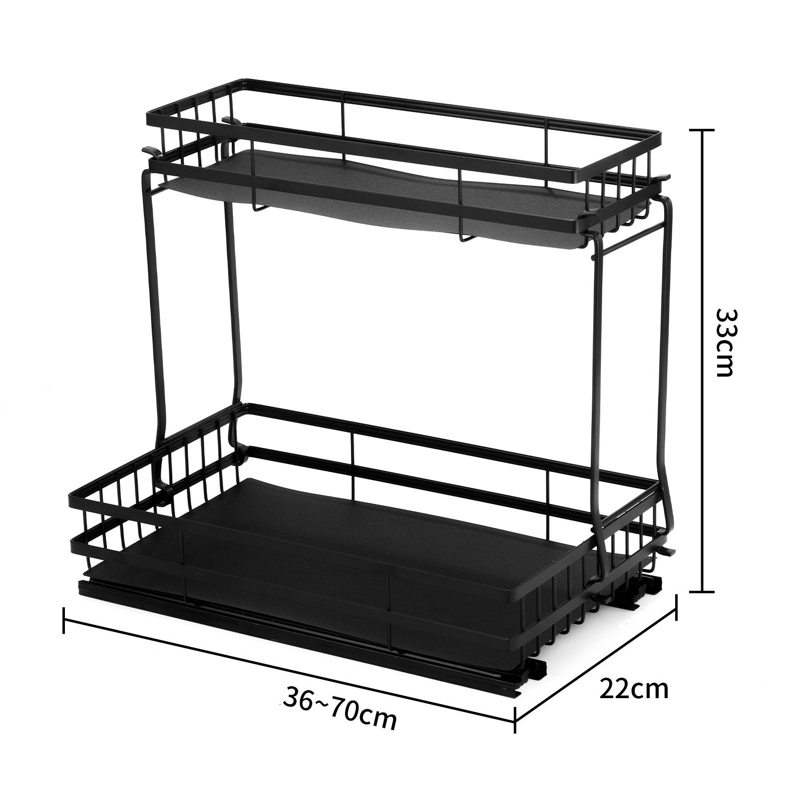 Étagère de rangement sous évier avec paniers coulissants, organisateur à plusieurs niveaux pour cuisine et salle de bain, noir - 6