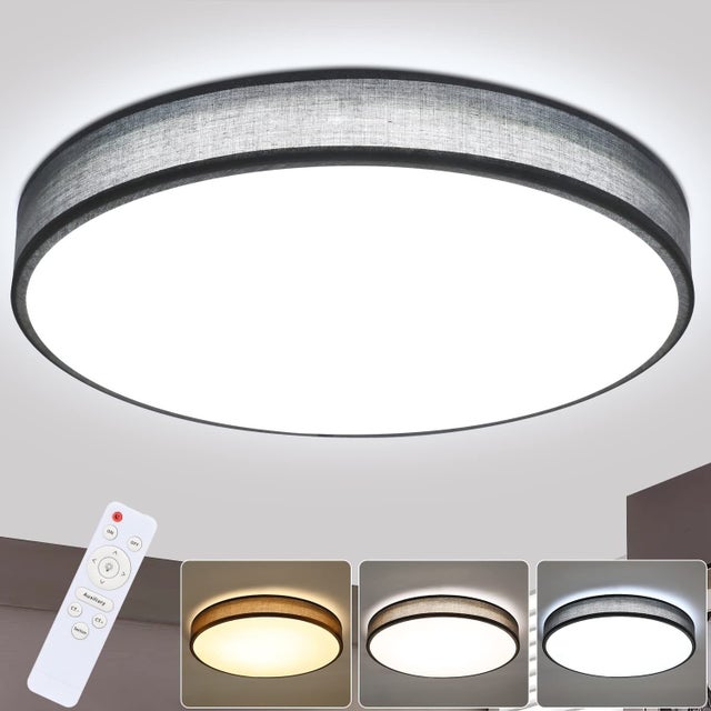 ZMH Lampa sufitowa LED Ø38 cm, okrągła, z abażurem materiałowym, 38 W, do sypialni