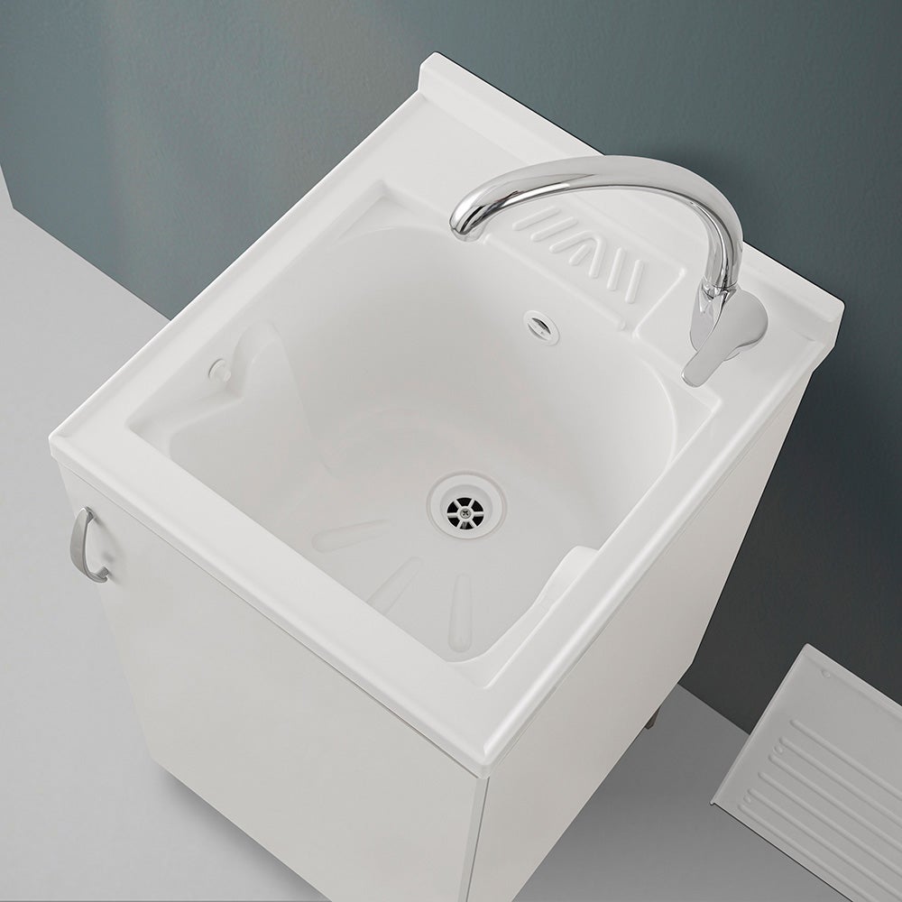 Mobile lavatoio 45 bianco con vasca in resina completa di asse - 5