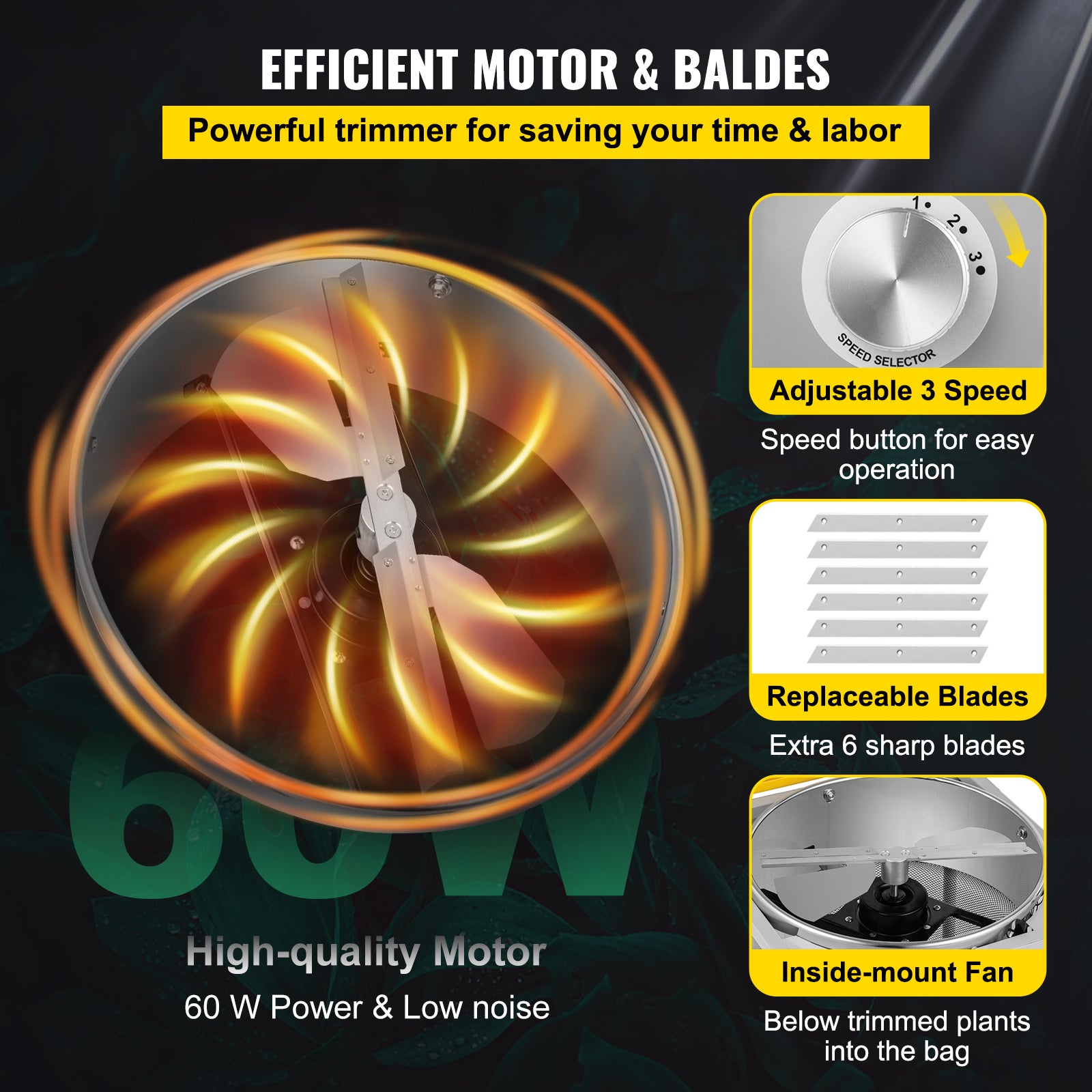 Coupe Herbe Électrique VEVOR 45,72 cm Coupe Feuilles 18'' Coupe Herbe Cuisine Acier Inoxydable 60W Ciseaux Puissant Câble 2,3 m pour Préparation - 3