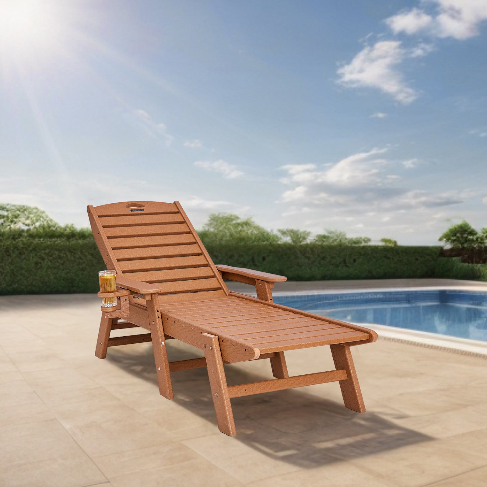 Bain Soleil VEVOR, Charge 181 kg, PEHD, avec Dossier Réglable sur 6 Positions, Accoudoir, Porte-gobelet, pour Terrasse, Patio, Pelouse, Marron - 8