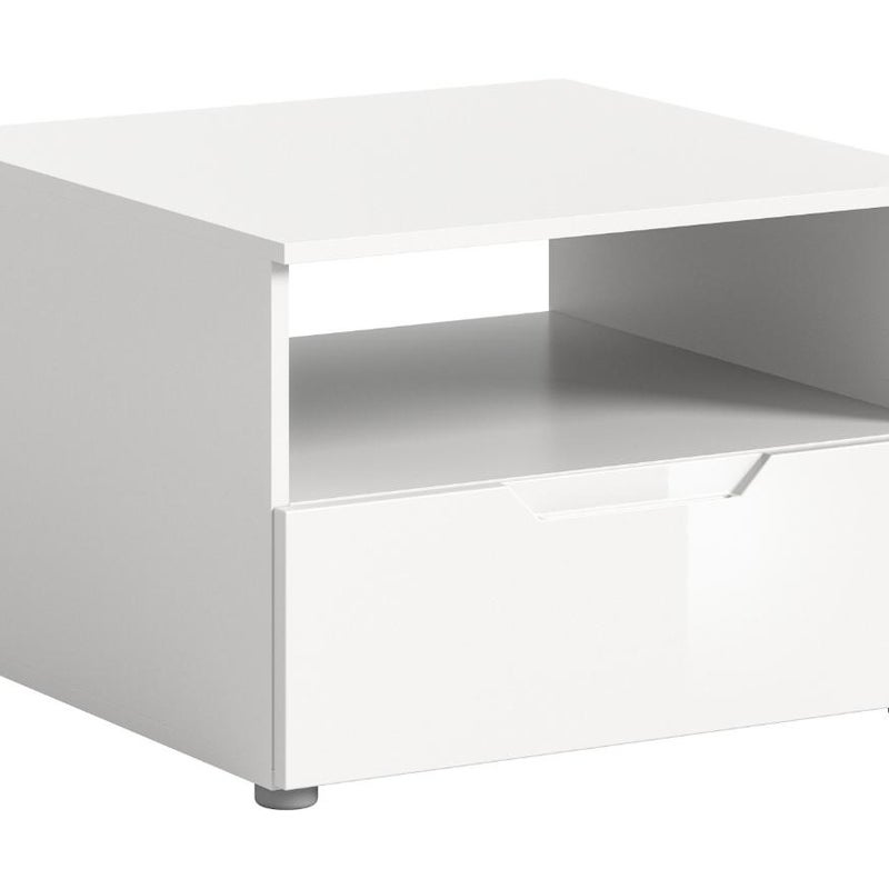 Solero stolik kawowy zestaw 1 szuflada, 1 półka biały połysk, biały.