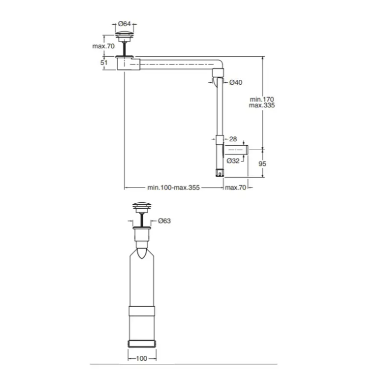 Sifón compacto para lavabo con desagüe clic-clac Silfra CRIUD150S51 - Cromo - 4