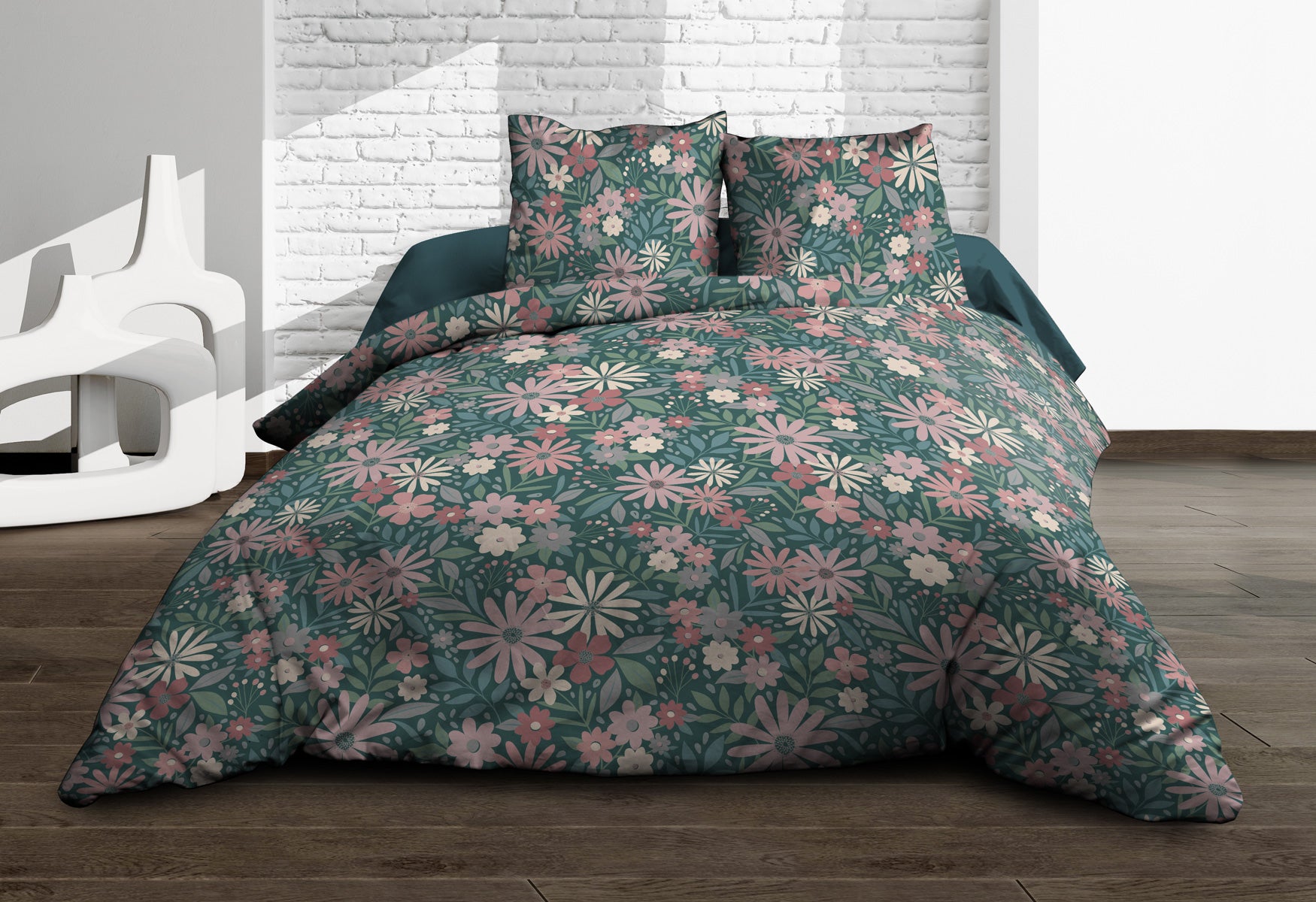 Parure Drap plat + drap-housse 160x200 + 2 T - Pur coton 57 fils - Maguy - 4