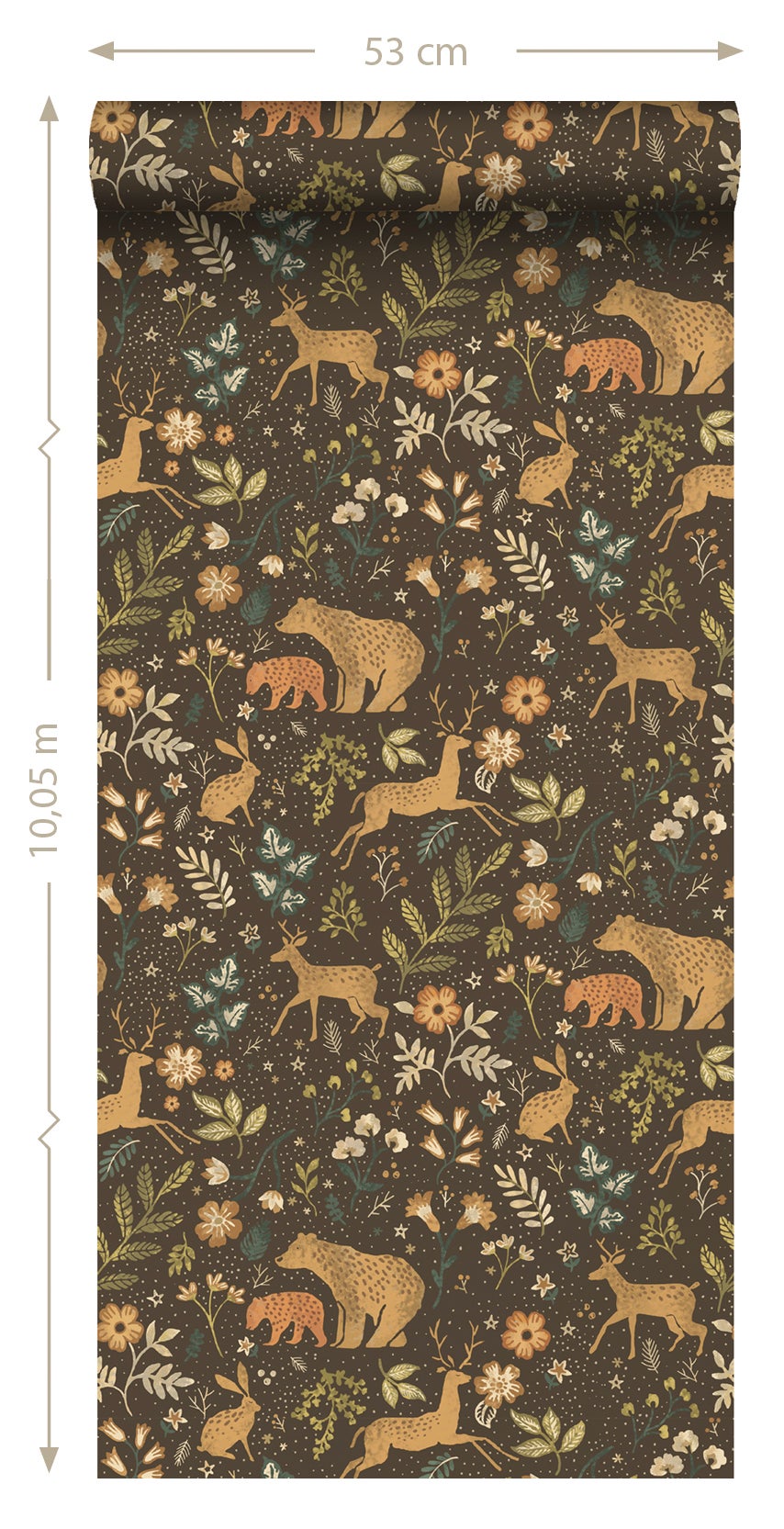 Papier peint forêt avec des animaux de la forêt marron et beige - 53 cm x 10.05 m - ESTAhome - 9