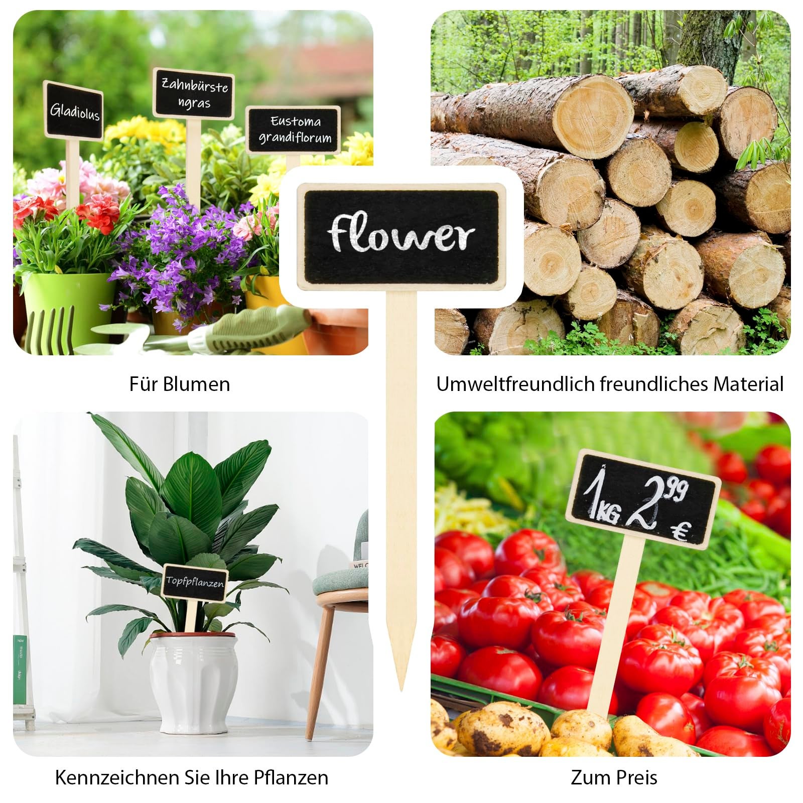 Lot de 20 étiquettes de plantes en bois noir, marqueur de planche noire, piquets de jardin en bois pour légumes, graines, herbes, fleurs de jardin - 2