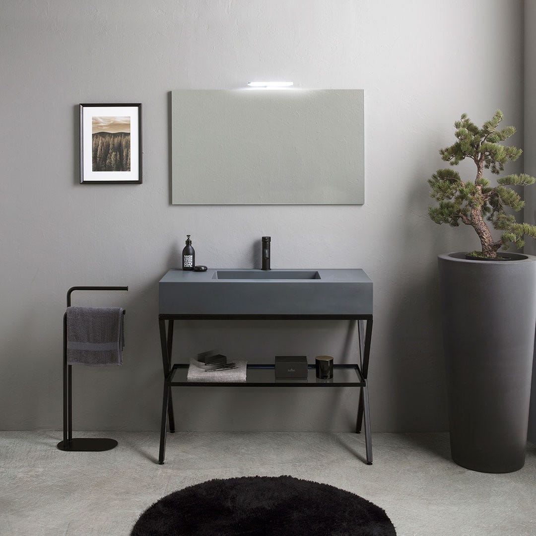 Meuble de salle de bain avec lavabo Naturel Cube Way 60x76,5x40 cm, couleur béton (CUBE2603BE) - Sanitaire