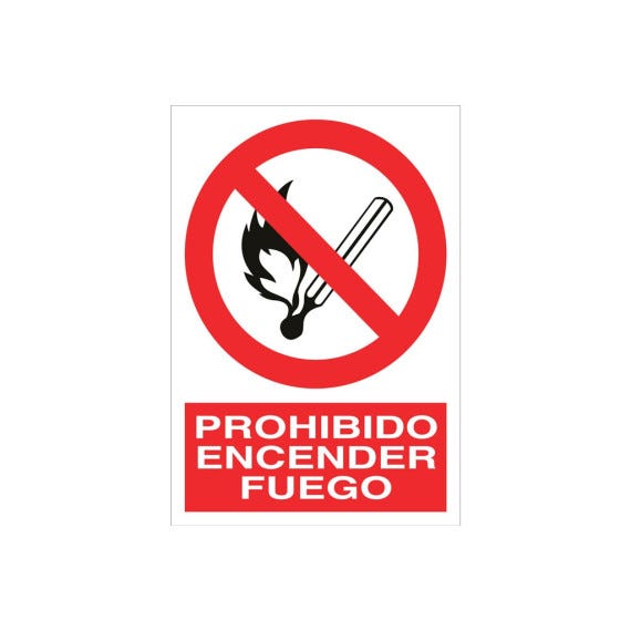 Señal de pictograma y texto Prohibido encender fuego Poliestireno ...