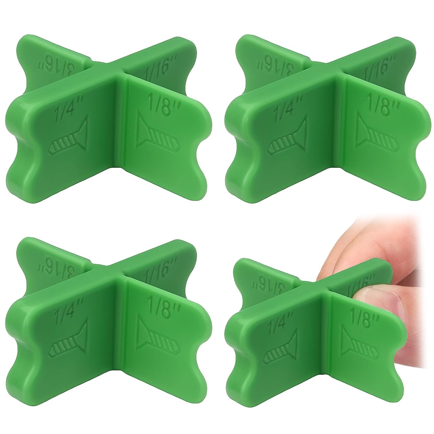 4 przekładki dystansowe, zielone, 4 grubości: 1/16 cala, 3/16 cala, 1/4 cala, 1/8 cala, plastikowe przekładki