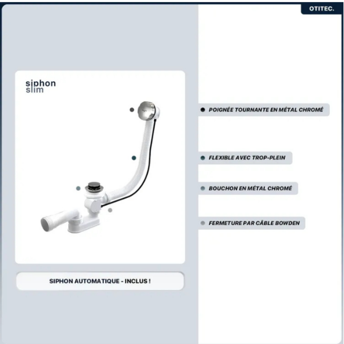 Baignoire rectangulaire blanche Slim 170x70 cm - Vidage chrome + pieds - OPTIKA - 6