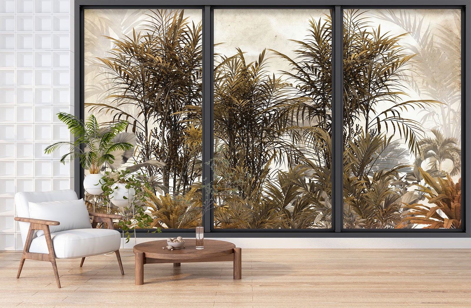 Papier peint panoramique Trompe l'oeil baie vitrée - Jungle - Largeur 325 cm x Hauteur 195 cm - 3