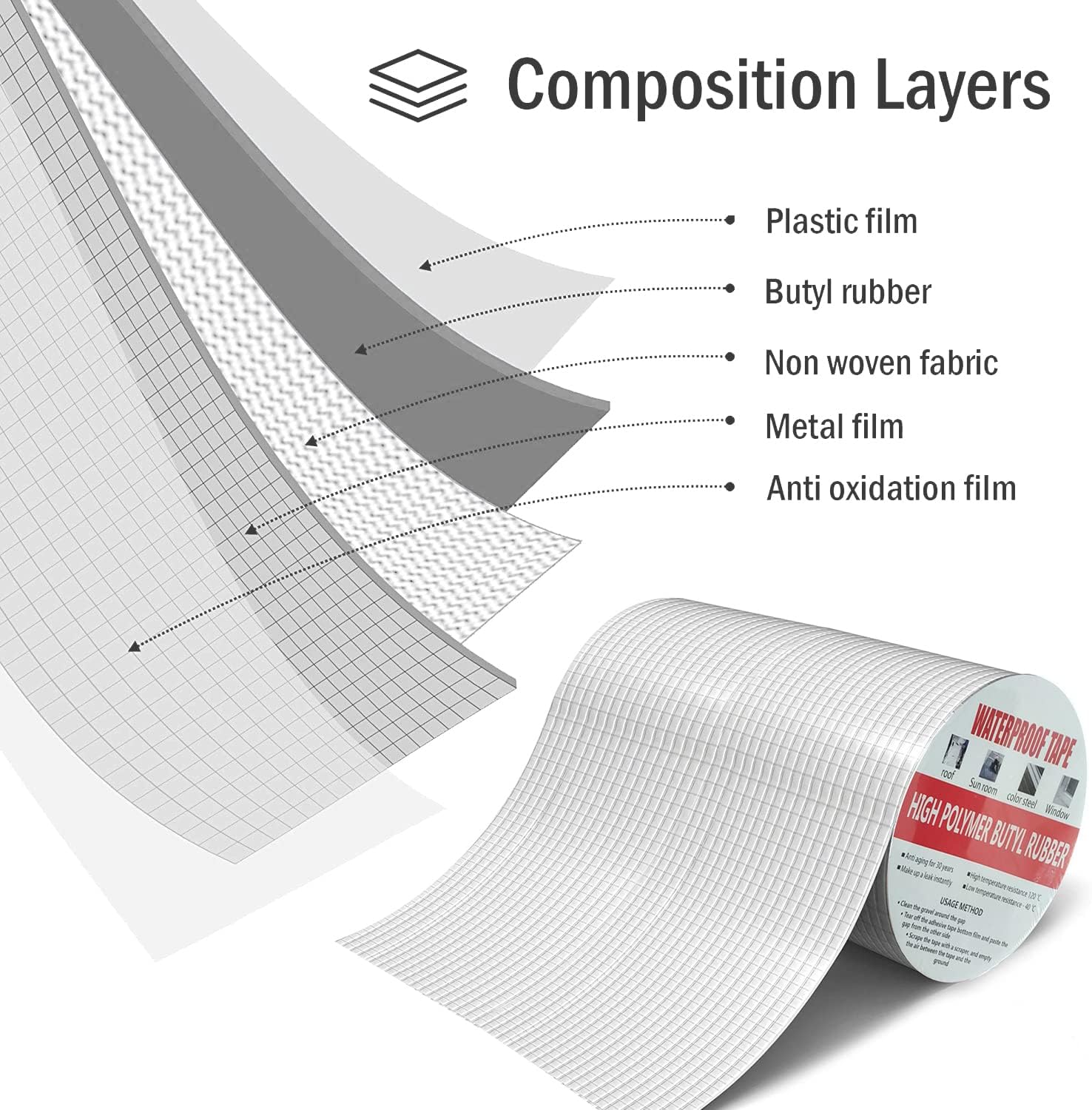 20cm X 5m Ruban Adhesif Etanche, Butyle En Aluminium Bande D'étanchéité, Bande Etancheite Autocollante, Bande Etancheite Toiture - 4