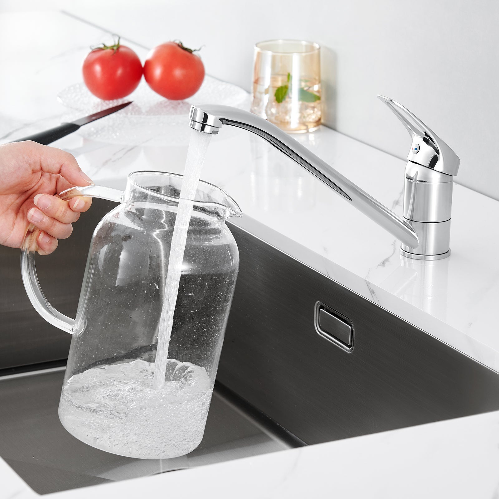 Cecipa max Robinet de Cuisine Incliné - Mitigeur de Cuisine Chromé - Robinet d'évier Réglable Sous Fenêtre - 3