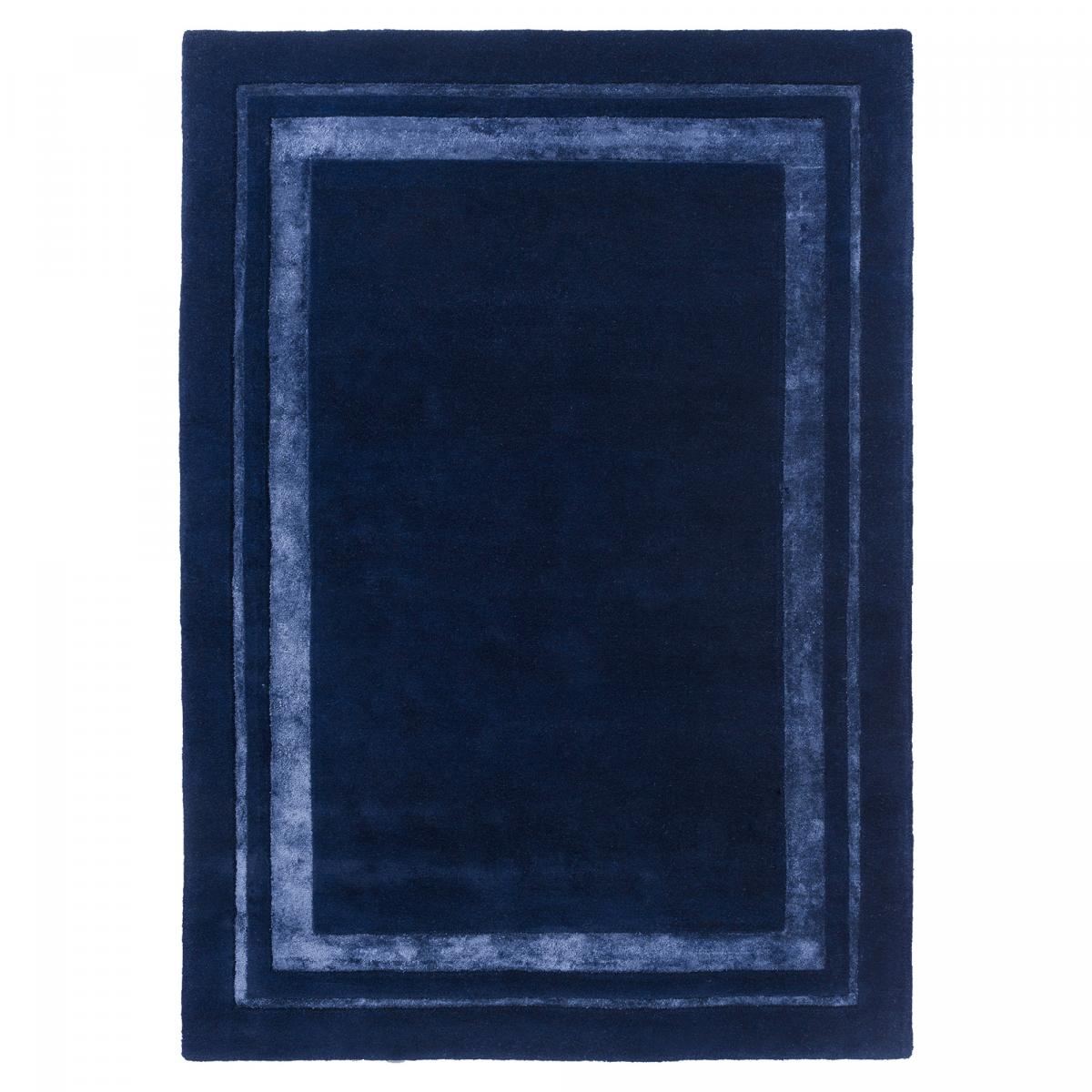 Tapis salon 200x280 fait main en laine bleu rectangle motif simple ...