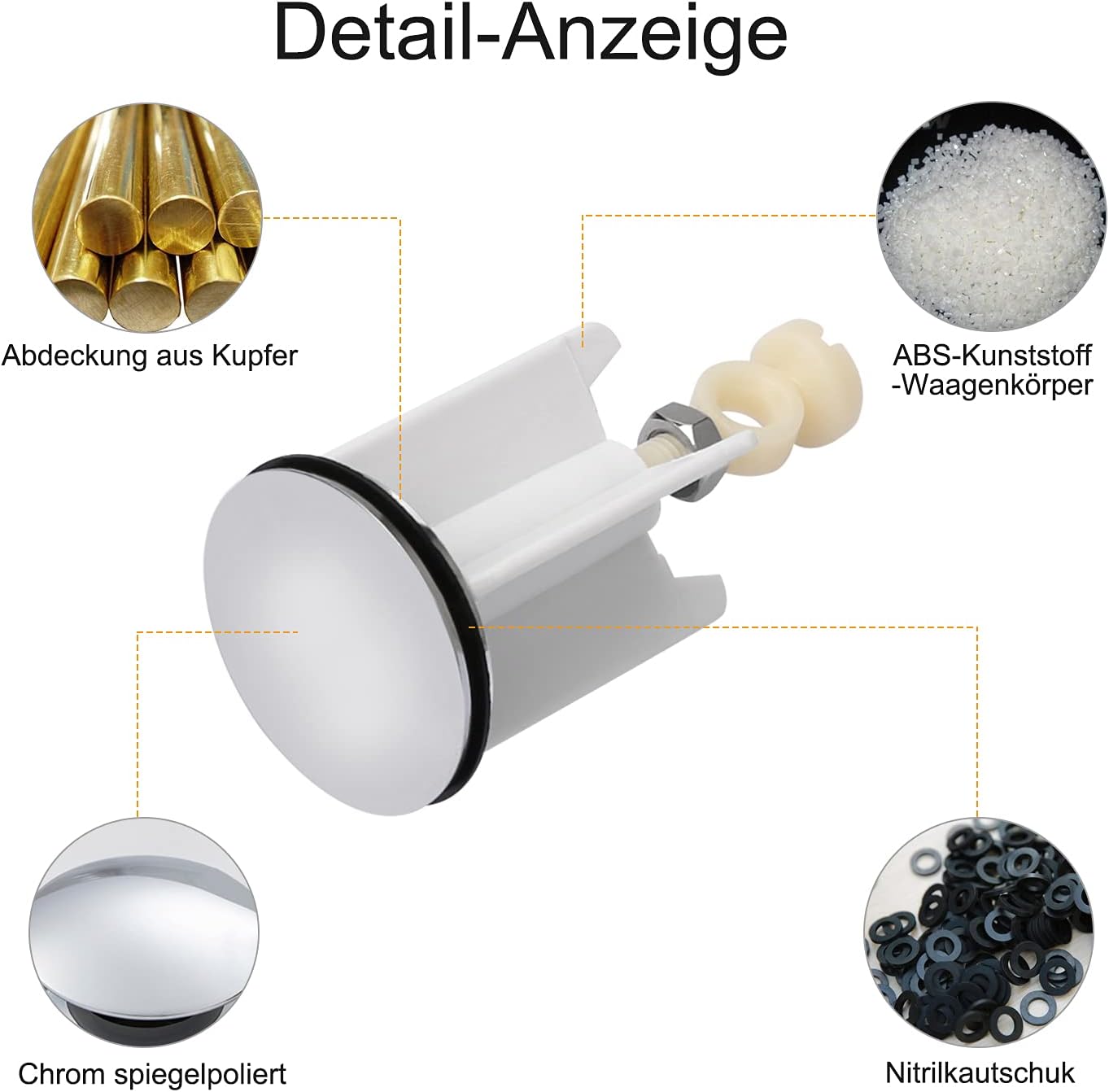 Bouchon de vidange Universel pour lavabo - Bonde réglable en Laiton chromé Blanc - Compatible évier Cuisine et Salle de Bain - 4