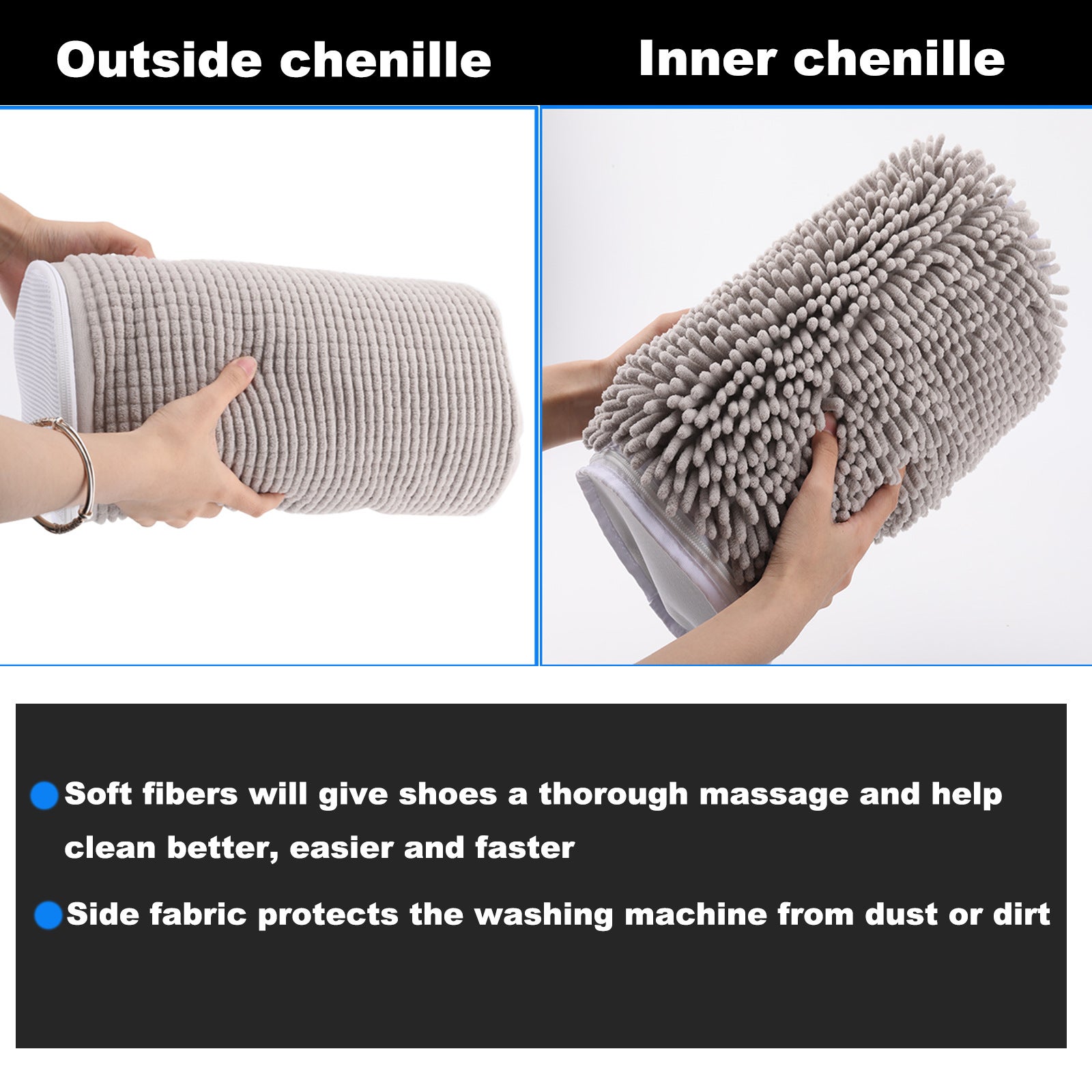 Sac de lavage de chaussures 2 pcs avec fibres moelleuses,sac de nettoyage de chaussures à fermeture éclair réutilisable,élimine facilement la saleté - 5