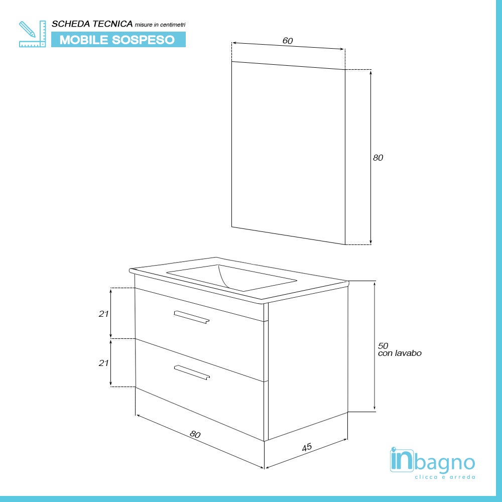 Armoire de toilette murale moderne 81x50 cm gris avec 2 tiroirs à fermeture lente - 3