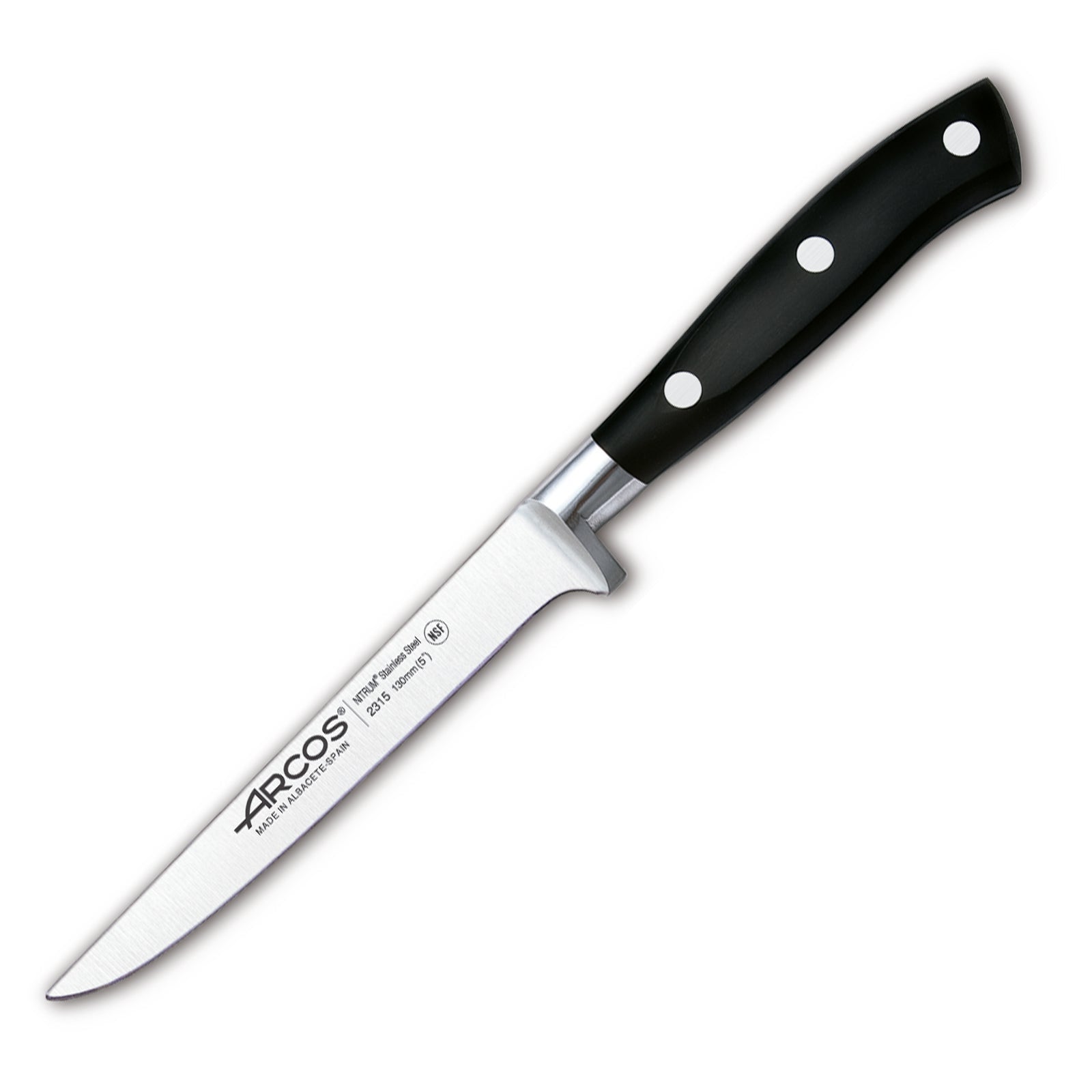 Arcos Hermanos Arcos Riviera, Cuchillo Deshuesador 13 Cm Acero Inoxidable Forjado Nitrum Carne/Negro Acero Inoxidable, Leroy Merlin