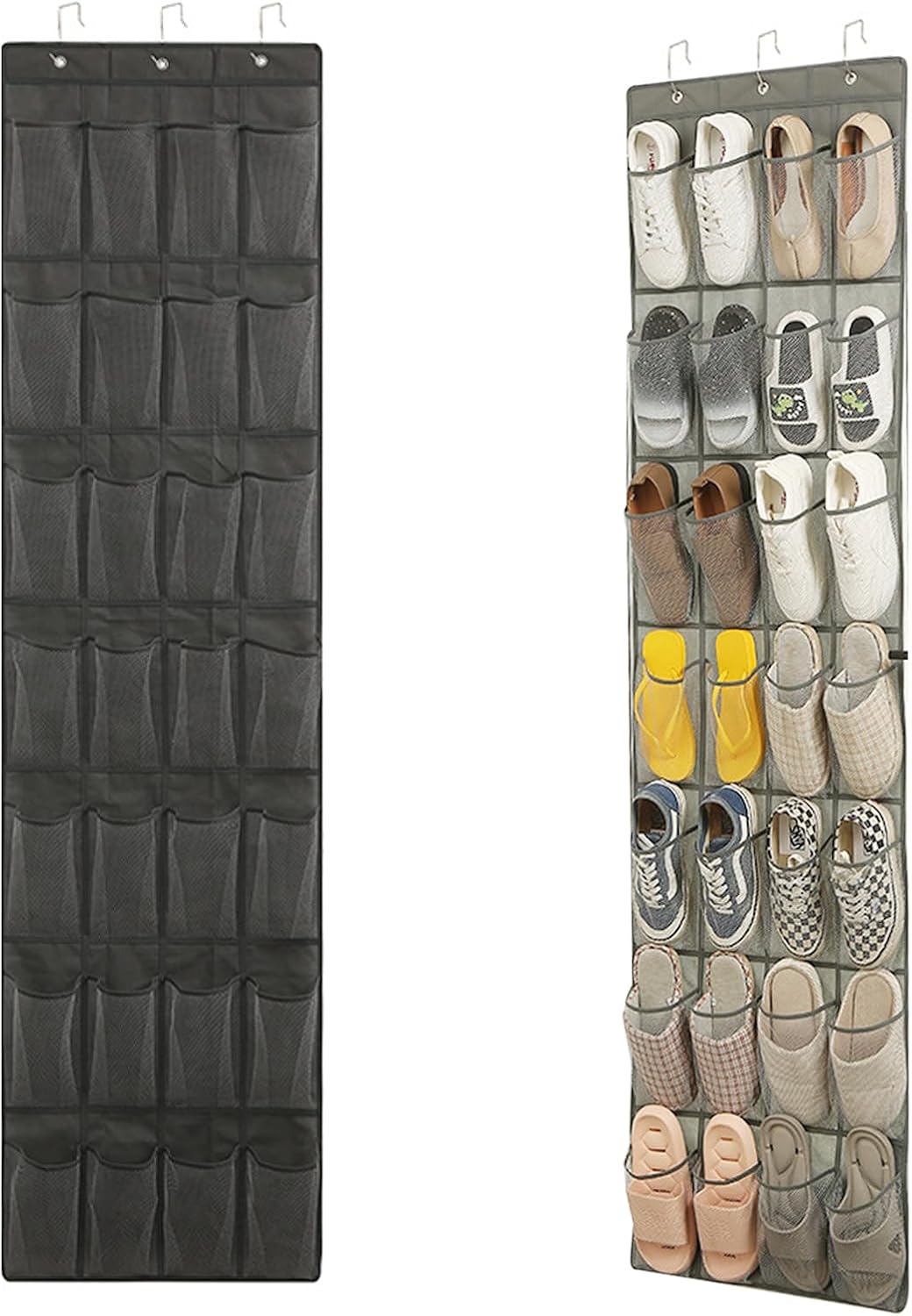 Organizer na buty na drzwi, 28 kieszeni, wielofunkcyjny, wiszący schowek, schowek na buty, szary