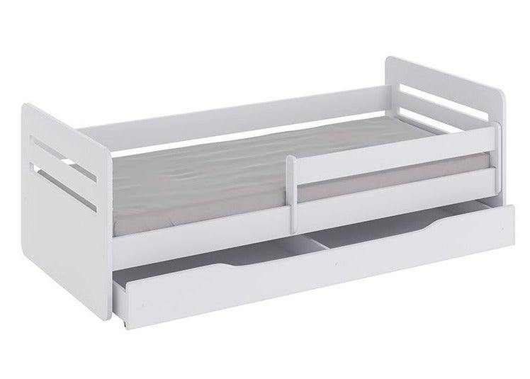 Lit enfant avec barrière de sécurité amovible blanc Moly-Matelas mousse