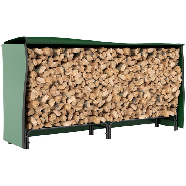 Porte-bûches avec couvercle d’étagère pour charges intérieures et extérieures : 200 kg 200x36x99 cm vert foncé et noir