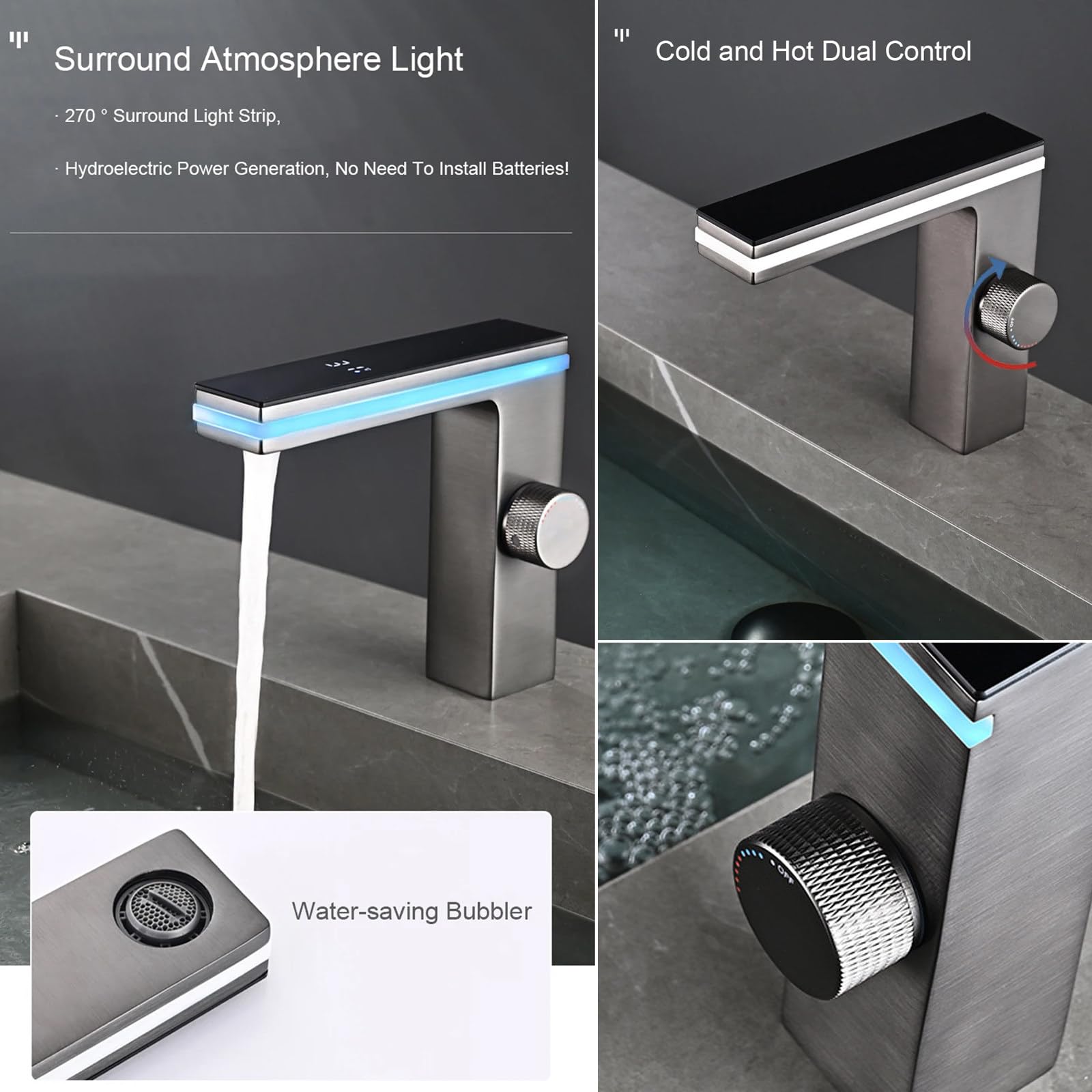 Rubinetto intelligente per il bagno con temperatura LED calda e fredda per lavandino, cucina, rubinetto per lavabo singolo del bagno - 4