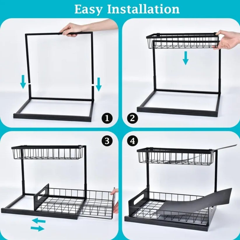 Mueble bajo fregadero de 1 pieza, mueble extraíble de 2 niveles, mueble para fregadero, organizador de armarios Blanco - 7