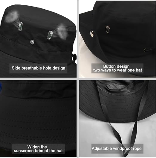 Chapeau de soleil d'été à large bord pour hommes et femmes - Bob de pêche anti-UV avec cordon réglable - Taille adulte - 5