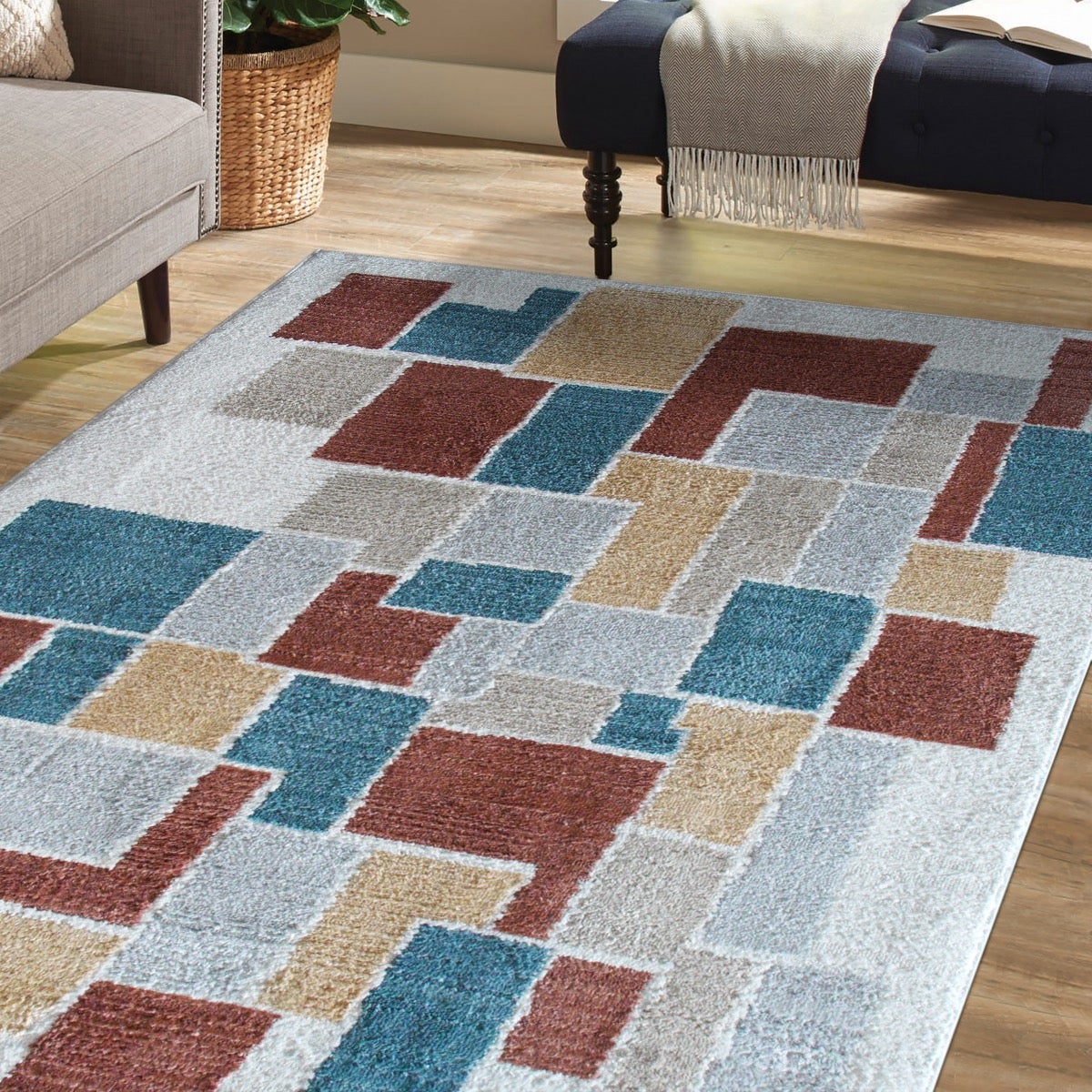 Tappeto contemporaneo in poliestere multicolore/beige 120x166 - 5