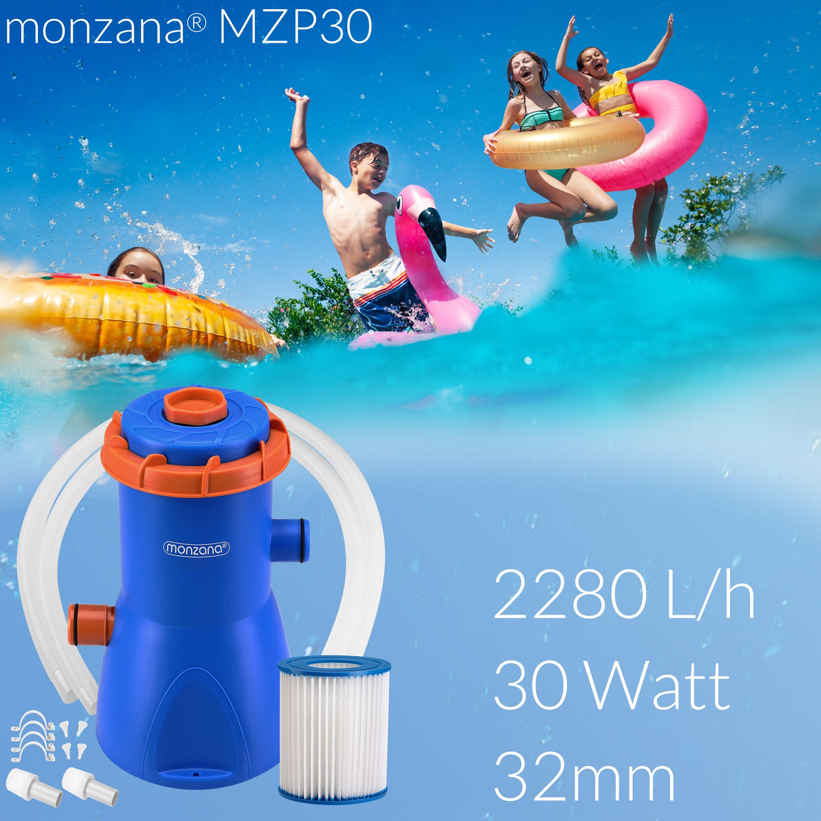 Pompa filtro per piscina MZP30 Blu/Arancione 2280L/h - 2