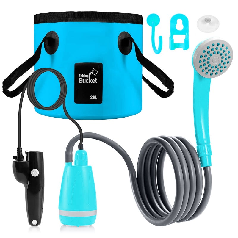 Cabezal de ducha exterior recargable por usb, cabezal de ducha portátil dc5v (azul con tanque de agua de 20l)