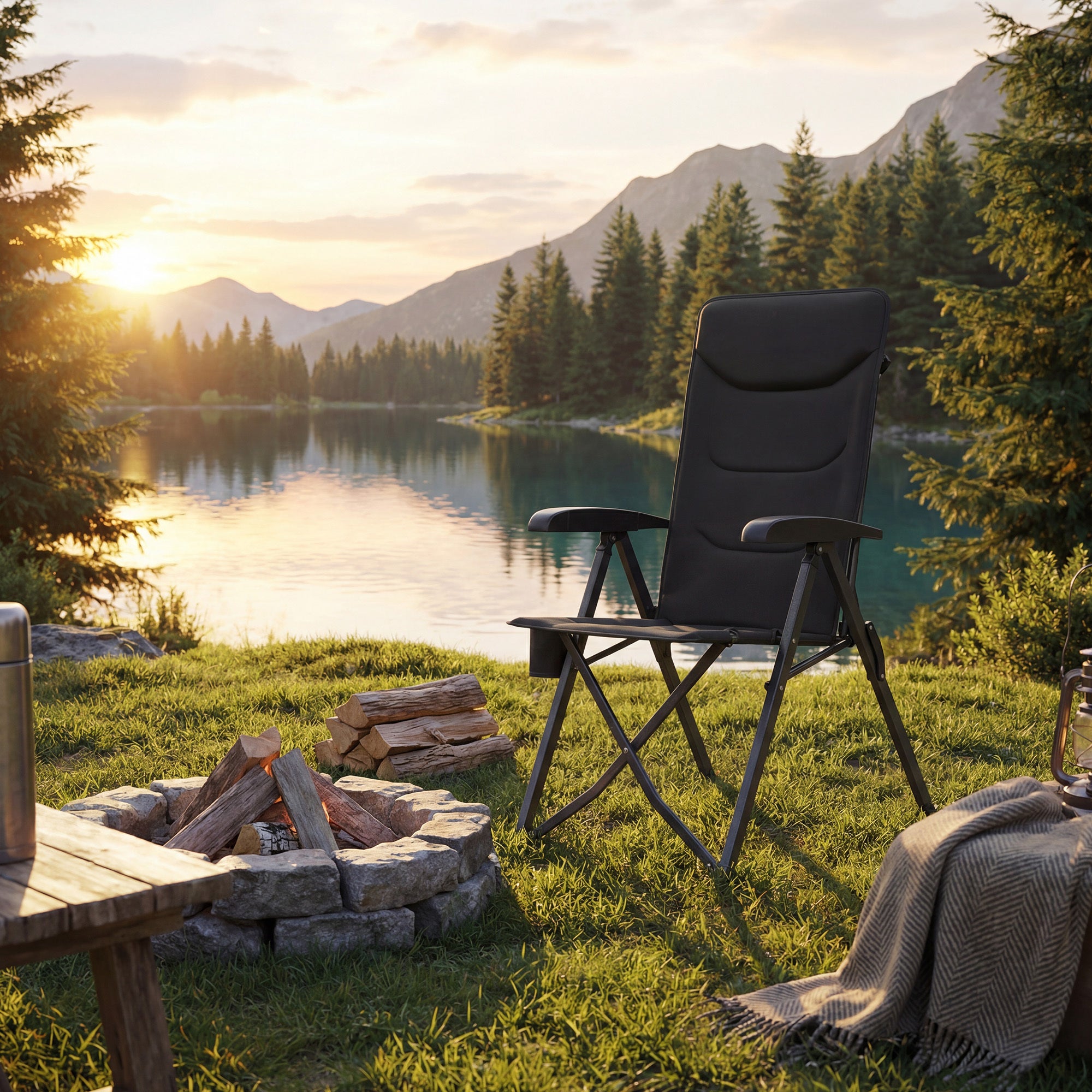 Chaise de Camping, Lot de 2, Dossier Réglable 95°-150°, Porte-Gobelet, Sac de Transport, Pêche, Jardin, Noir - 2