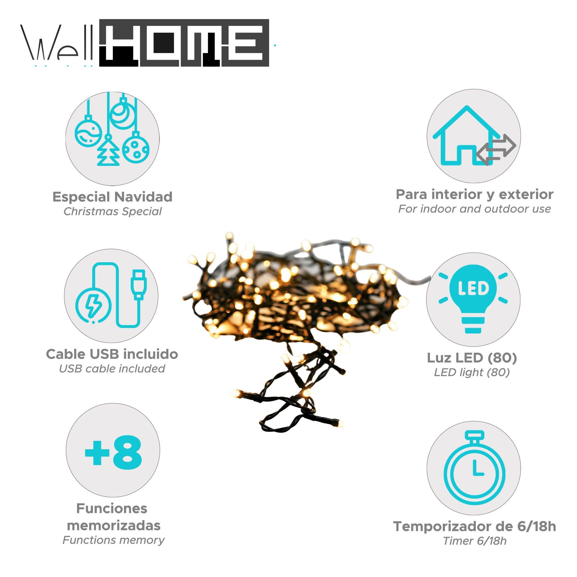 CozyHome Guirnalda Luces Interior De Bola De Algodón Azul - 20 LED & 6m I Con Enchufe I Fairy Lights Decoracion Luz Led Hadas Luzes I Luces Led Pequeñas Guirnalda Luces Luces