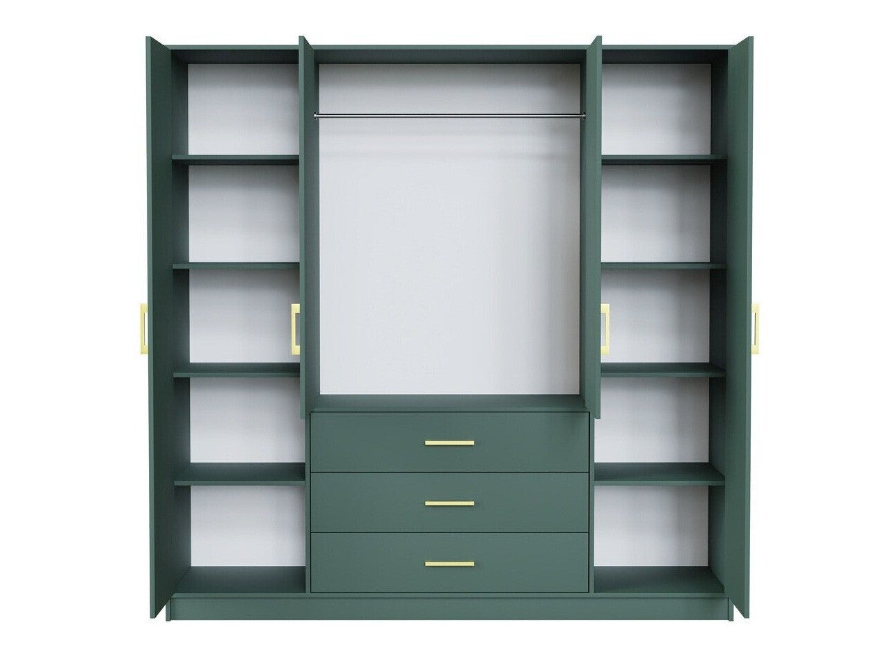 Armoire Rosa I, Vert, 200x196x58cm, Portes d'armoire: Avec des charnières, Nombre d'étagères: 8.00 - 4