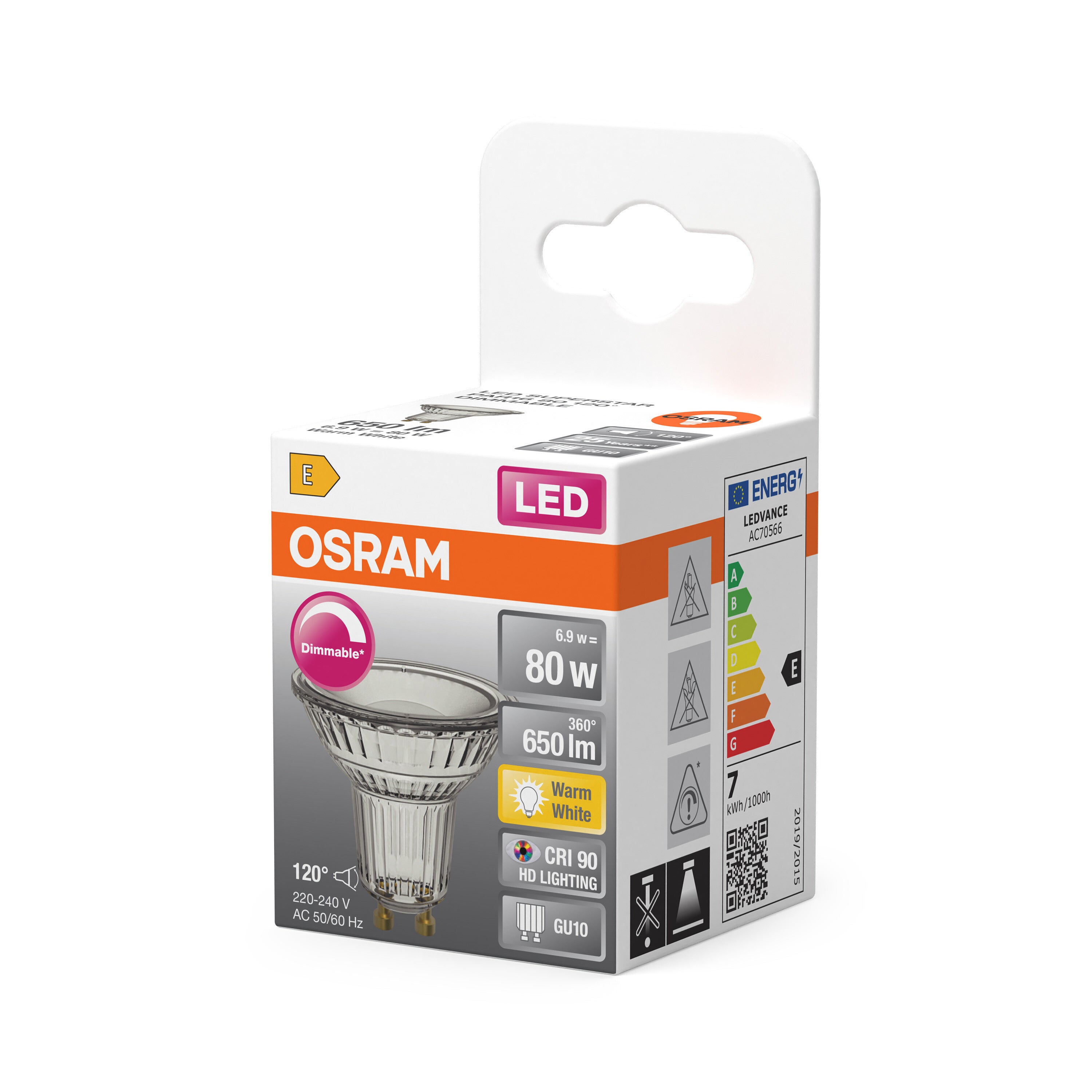 OSRAM LED Spot Reflector Superstar PAR16 80 dimmerabile, 2700 K bianco caldo, 6,9 W, GU10, 120°, 650 lm, 15.000 h, per illuminazione spot, - 2