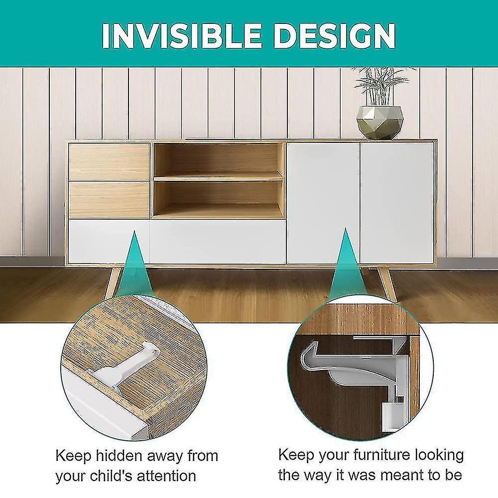 Lot de 10 verrous de sécurité pour armoires pour bébés et enfants Installation facile, sans perçage ni clé Lot de 10 - 2