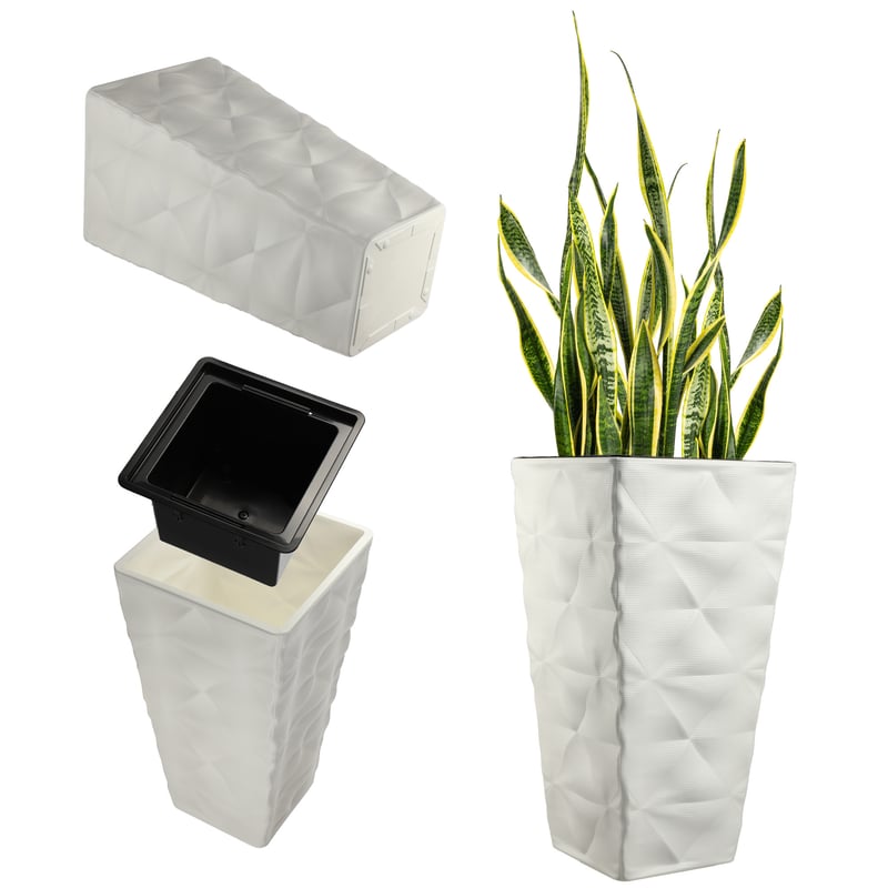 DONICZKA DONICA OGRODOWA Z WKŁADEM NA KWIATY DUŻA WYSOKA TARAS 56cm BIAŁA