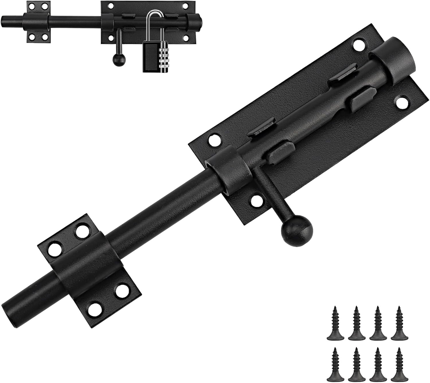 Cerradura de puerta de acero inoxidable negra – cerradura de puerta exterior – cerrojo de puerta – longitud 200 mm – cerrojo – cerradura de puert