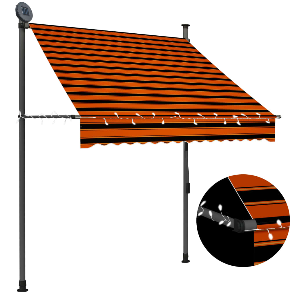 Ręcznie zwijana markiza z LED, 150 cm, pomarańczowo-brązowa vidaXL