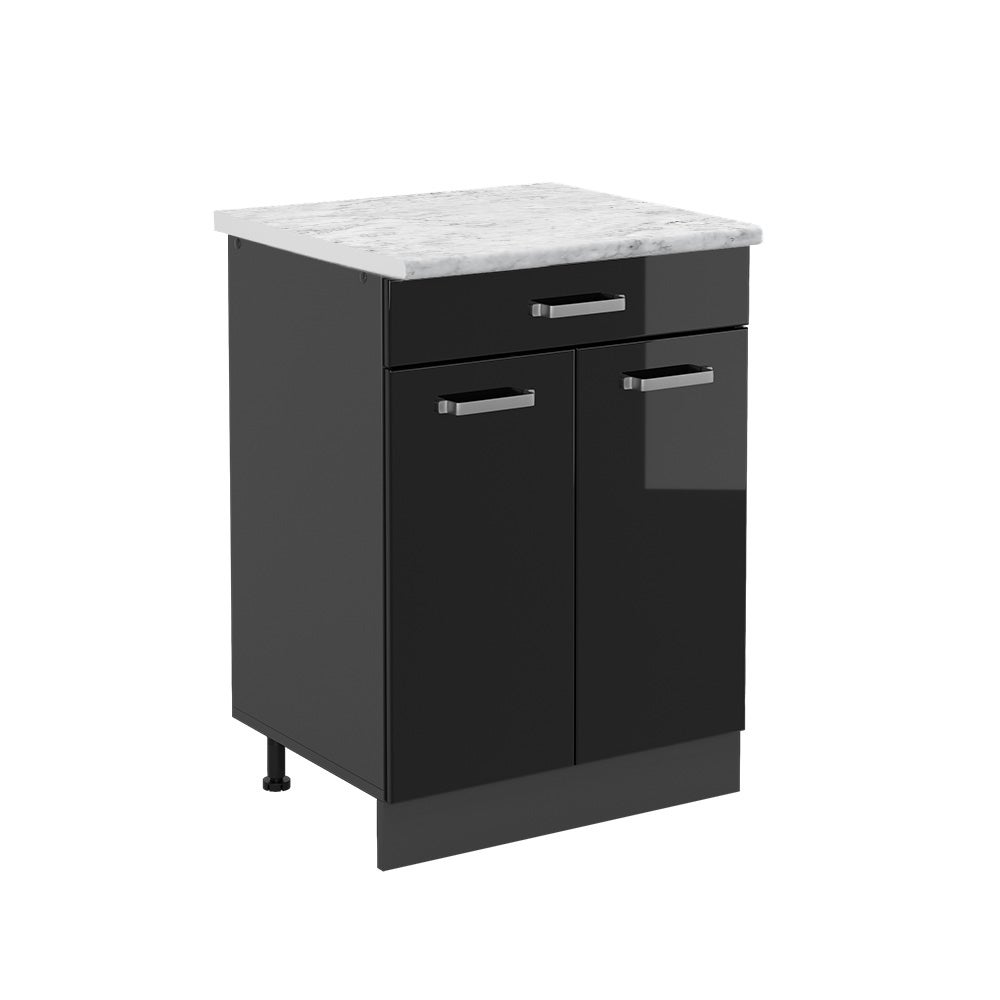 Vicco Szafka dolna do kuchni R-Line, Czarny wysoki połysk, 60 cm BR Marmur