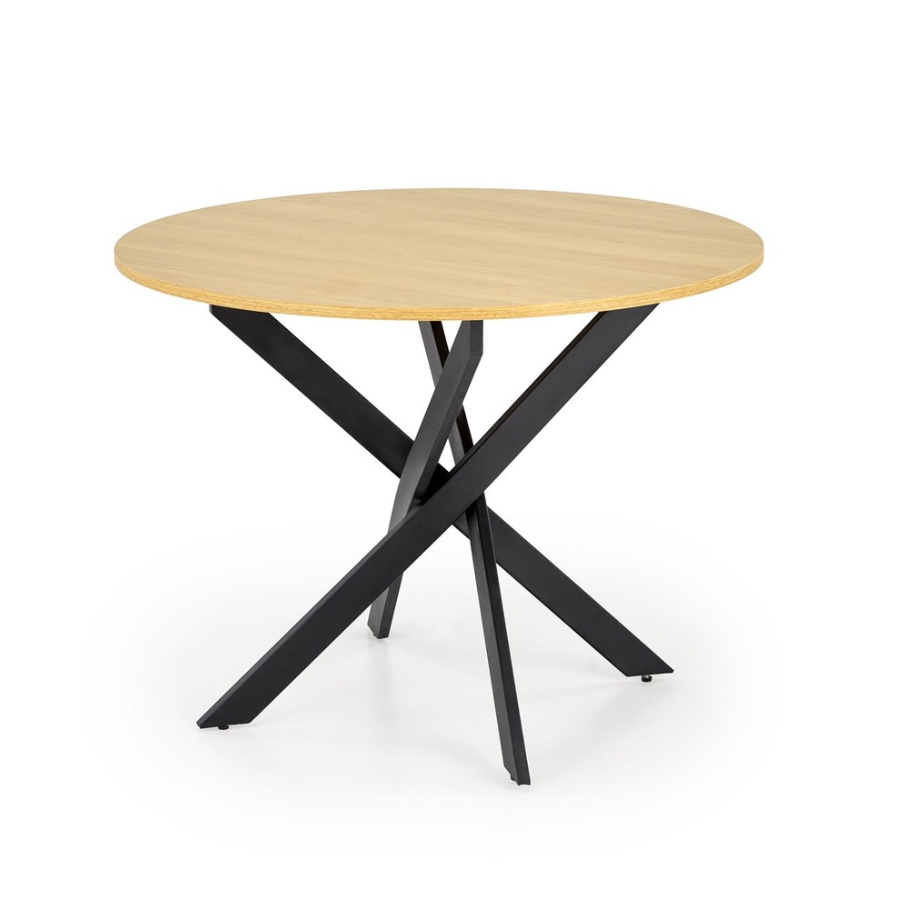 Tavolo Da Pranzo Moderno Con Piano Rotondo Effetto Rovere E Gambe In Acciaio Nero - Ø100 Cm - Foto 3