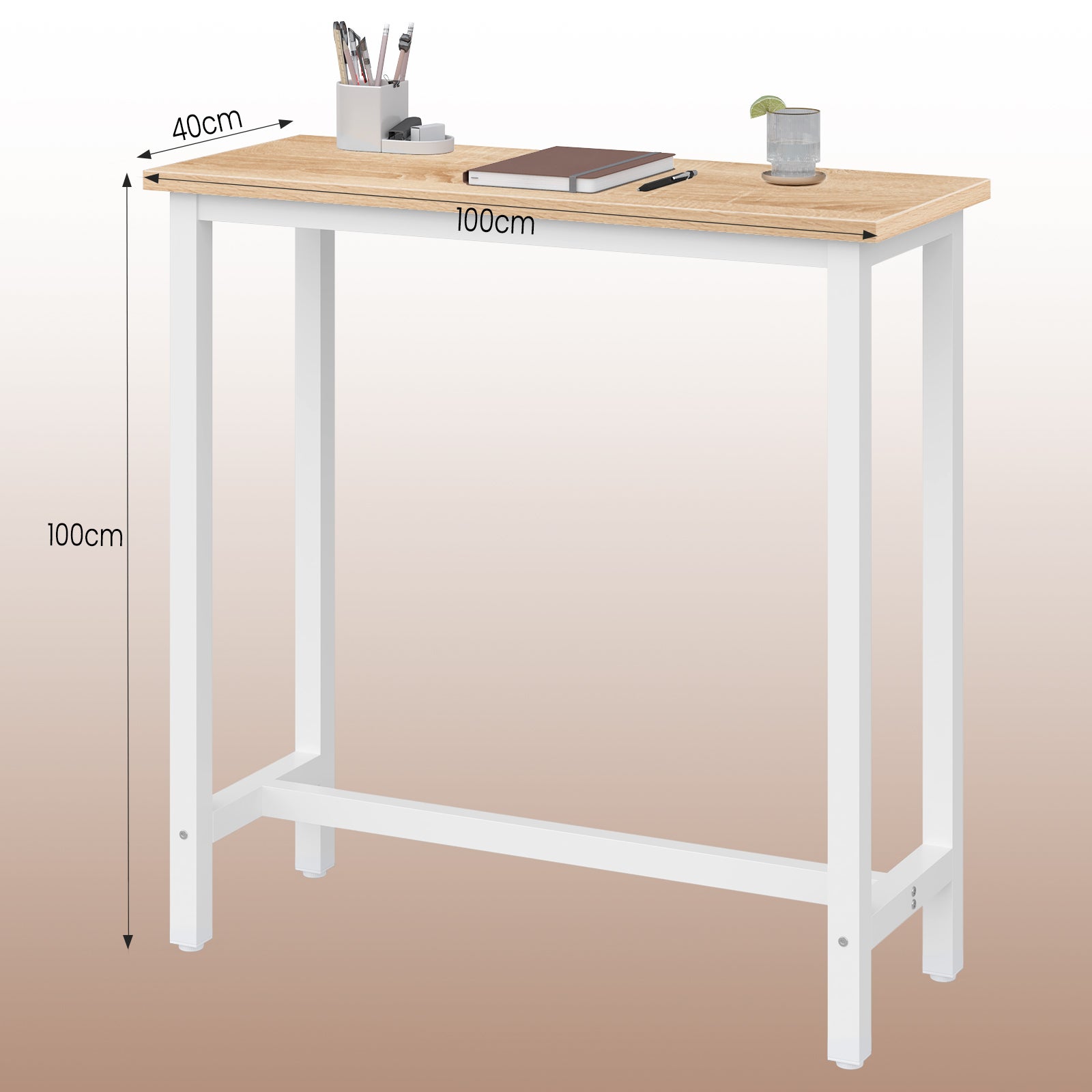 Table de Bar industriel WOLTU，avec Cadre en Métal, Table de bistrot, Table à Manger Plateau en aggloméré 100x40x100cm, Chêne Clair - 4